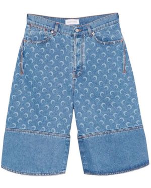 Marine Serre Moon-Print Denim Shorts - Blue