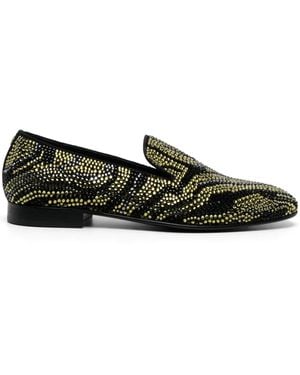 Roberto Cavalli Crystal-Embellished Zebra-Stripe Slippers - Green