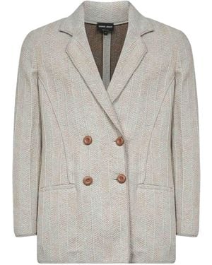 Giorgio Armani Chevron-Pattern Double-Breasted Blazer - Gray