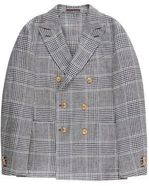 Slowear Double-Breasted Houndstooth Blazer - Grey