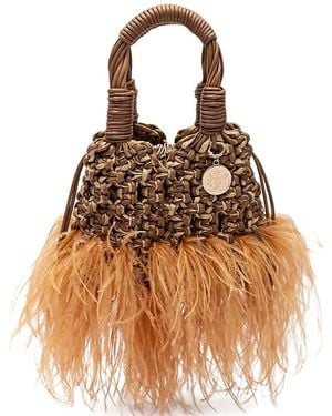 Isla Glam Plumas Feathered Tote Bag - Brown