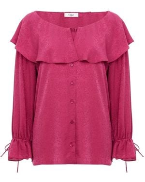 Chloé Gerüschte Seidenbluse Mit Rundem Ausschnitt - Pink