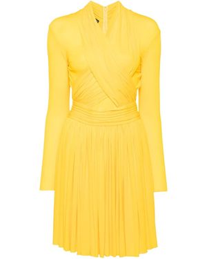 Hervé L. Leroux X Front Overlap Long Sleeves Swing Dress - Yellow