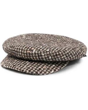 Borsalino Houndstooth-Pattern Flat Cap - Gray