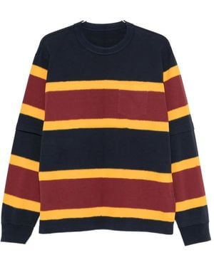 Sacai Striped-Knit Layered-Sleeve Sweater - Blue