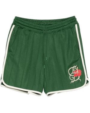 Drole de Monsieur D Hibiscus Embroidered Detail Shorts - Green