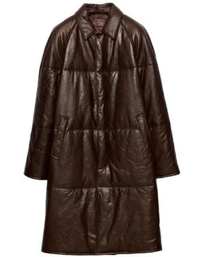 Prada Padded Nappa-Leather Coat - Brown