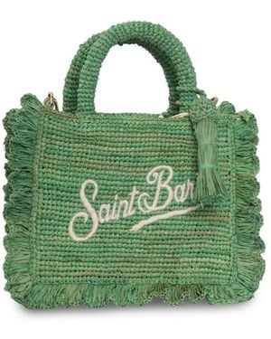 MC2 Saint Barth Ruffled-Trim Embroidered Mini Tote Bag - Green
