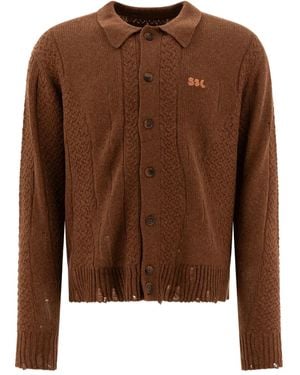 Stockholm Surfboard Club Distressed Cardigan - Brown