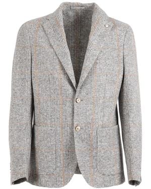 L.B.M. 1911 Checked Single-Breasted Blazer - Grey