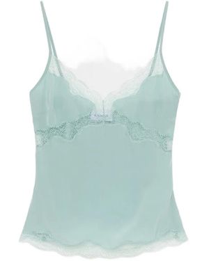 16Arlington Clio Lace-Trim Satin Top - Blue