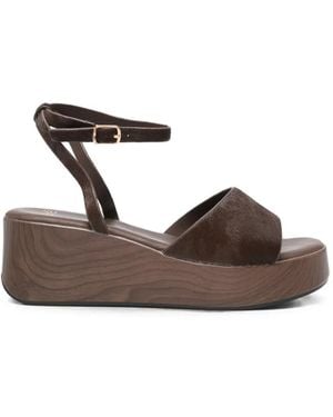 Exe' Pony-Hair Wedge Sandals - Brown