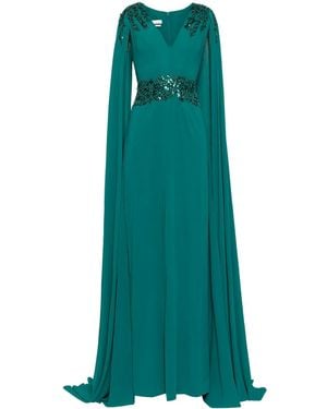 Saiid Kobeisy Crepe Cape Dress - Green