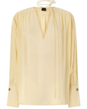 Pinko V-Neck Cuffed Blouse - Natural