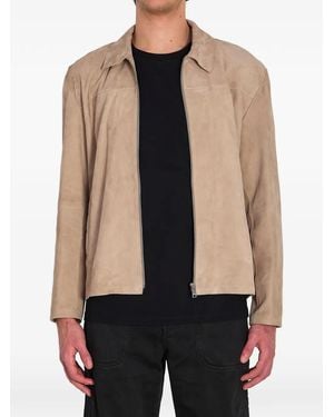 Arma Shirt-Style Zip Suede Jacket - Blue