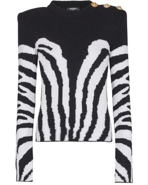 Balmain Wattierter Pullover Mit Zebramuster - Schwarz