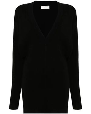 Saint Laurent V-Neck Wool Dress - Black