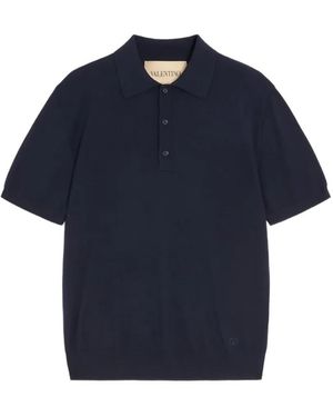 Valentino Garavani Wool Polo With Vlogo Embroidery - Blue