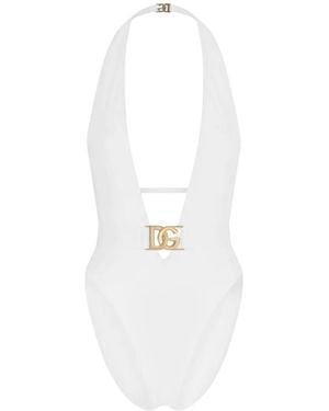 Dolce & Gabbana Badeanzug Mit Tiefem Ausschnitt - Weiß