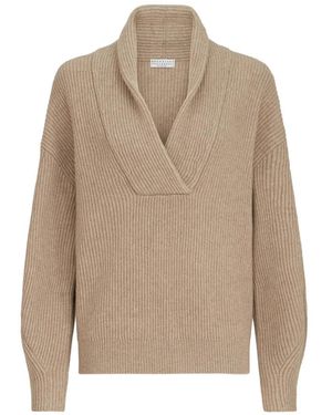 Brunello Cucinelli Cashmere English-Rib Jumper With Monili - Natural
