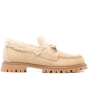 Gucci Horsebit Shearling Loafers - Natural