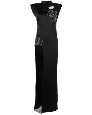 Genny Rhinestone-Embellished Sheer-Panels Gown - Black