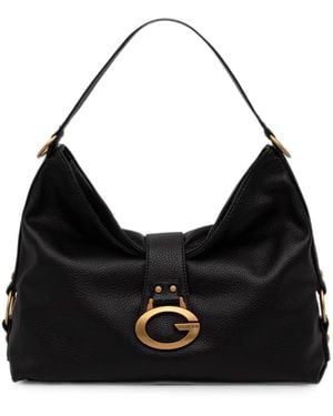 Guess Large Camden Logo-Plaque Pebbled Shoulder Bag - Black