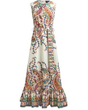 Etro Long Cotton Dress With Floral Paisley Print - Natural