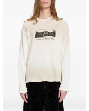 Ann Demeulemeester Distressed Waffle-Knit Long-Sleeve T-Shirt - White
