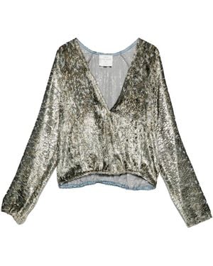forte_forte Metallic-Effect V-Neck Blouse