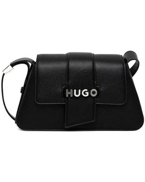 HUGO フラップ ショルダーバッグ - ブラック