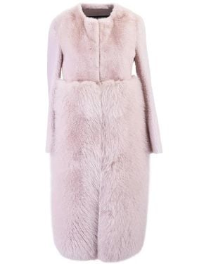 Blancha Panelled Fur-trim Coat - Pink