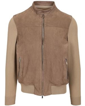 Al Duca d'Aosta Suede Knit-Sleeve Jacket - Brown