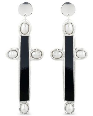 Poison Drop Lab Cross Drop Earrings - White