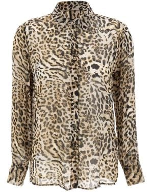 Kaos Animal-Print Button-Front Shirt - Brown
