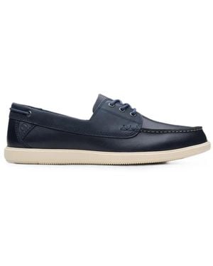 Clarks Bratton Leather Boat Shoes - Blue