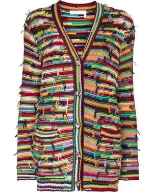 Chloé Gestreifter Distressed-Cardigan - Rot