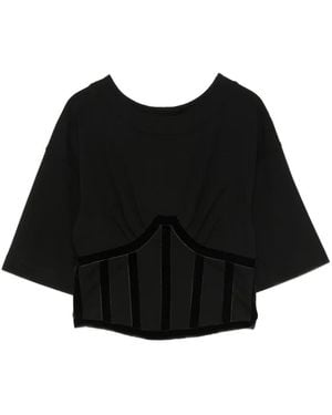 Hamza Velvet-Panelled Cropped Top - Black