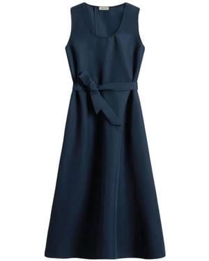 Woolrich Belted Round-Neck Midi Dress - Blue