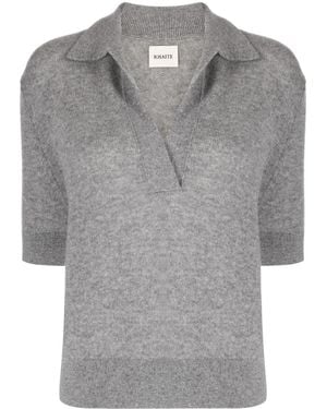 KHAITE Shrunken Cashmere Polo Shirt - Grey