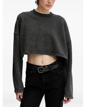 HUGO Logo-Embroidered Cropped Sweatshirt - Black