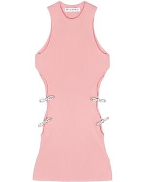 Mach & Mach Bow-Appliqué Cut-Out Knitted Top - Pink