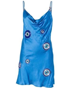 Leslie Amon Vestido La Galli Con Cuentas - Azul