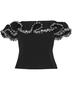 ROTATE BIRGER CHRISTENSEN Crepe Ruffle Top - Black