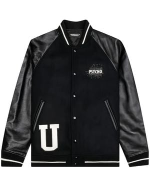 Undercover Psycho Leather-Sleeved Bomber Jacket - Black