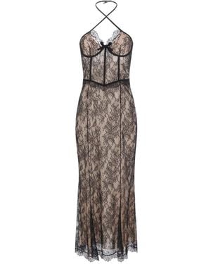 Alessandra Rich Maxi Chantilly Lace-Overlay Halterneck Dress - White