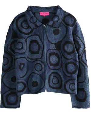 The Elder Statesman Strata Crochet-Patterned Zip Jacket - Blue