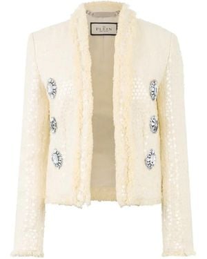 Philipp Plein Sequin Embellished Tweed Bolero - White