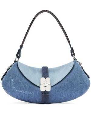 Ganni B-Kat Logo-Plaque Denim Tote Bag - Blue