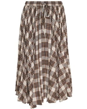 Lee Mathews Rowan Check-Print Drawstring Midi Skirt - Natural